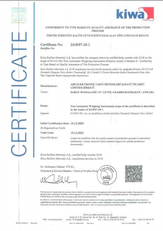 Electronic truck scale certificate