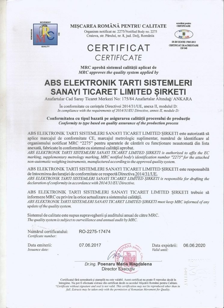 Electronic truck scale certificate